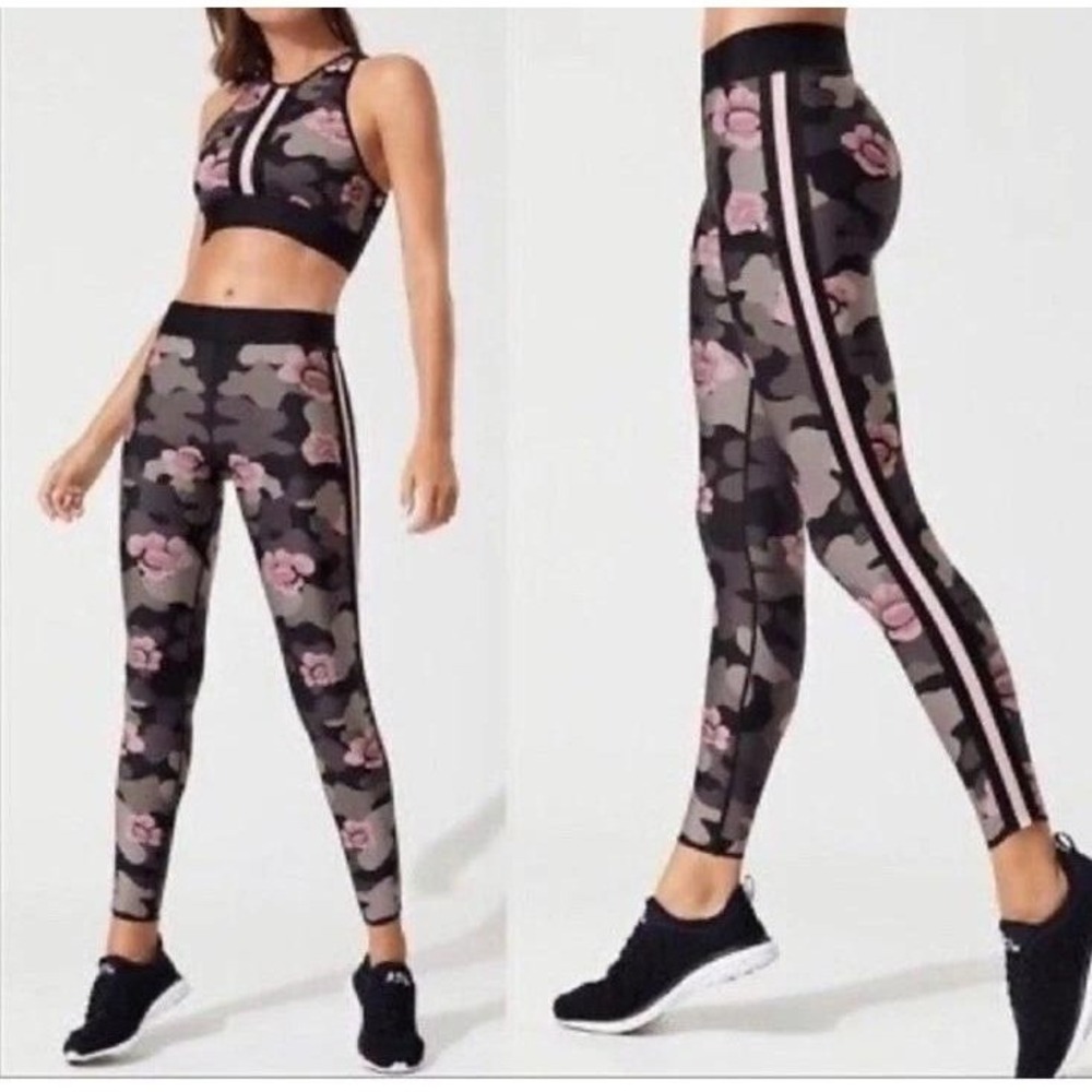 Ultracor Womens Camo Metallic Stripe Compression Leggings Black Pink Size S